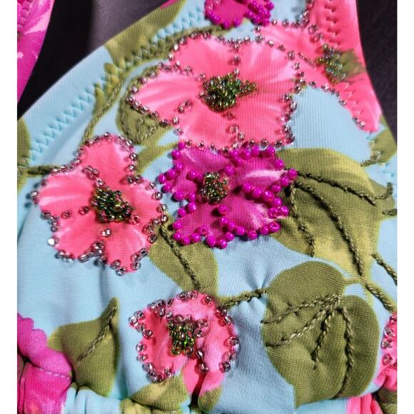 NWT PHAX Maria Bonita Divine Embellished Beaded Triangle Bikini Top Size M - Picture 2 of 8